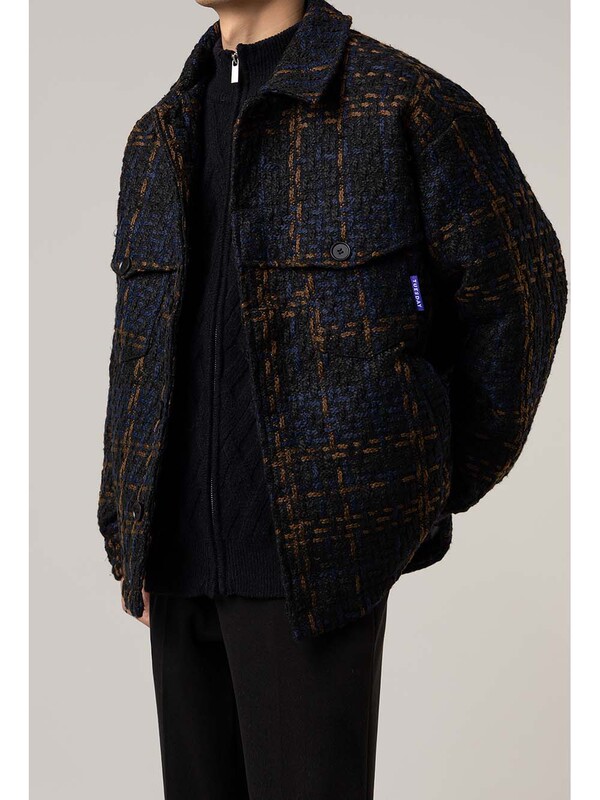 Xiaoxiangfeng down Jacket Men's Winter High-End Plaid Lapel Duck down Warm, Light and Loose Jacket Trendy