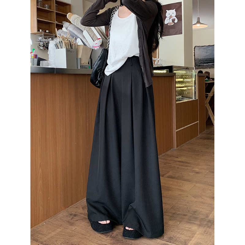 女性のためのハイエンドのドレープグレーのスーツパンツ春の新しいハイウエストストレートワイドレッグパンツカジュアルパンツフロアレングスパンツ|undefined