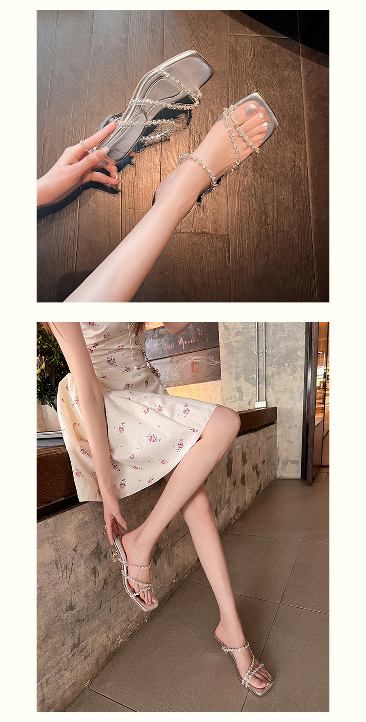 Sandal nữ quai mảnh đính đá mũi vuông hở mũi gót cao trong suốt đế xuồng — trắng chi tiết 19