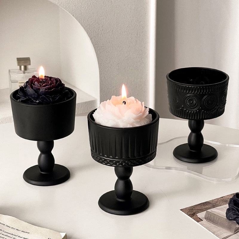 Francés retro negro esmaltado candelabro casero de alto nivel sensación de base de vidrio de incienso atmósfera decoración
