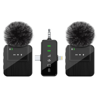 New Three-In-One Wireless Microphone Lavalier Outdoor Live Broadcast Radio Microphone Mobile Phone Cross-Border Microphone Manufacturer Direct Sale