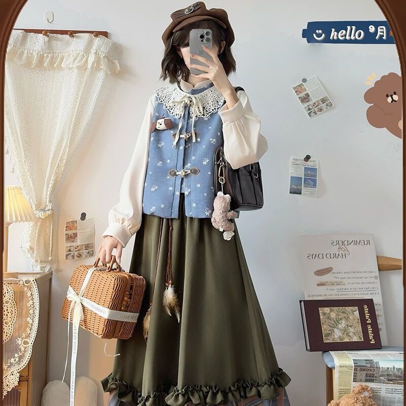 Zangxianju Hanfu Women's Han Element Modified Round Neck Vest Daily Commute Autumn Suit Autumn and Winter Han and Western Style Other Zangxianju Hanfu Women's Han Element Modified Round Neck Vest Daily Commute Autumn Suit Autumn and Winter Han and Western Style Other