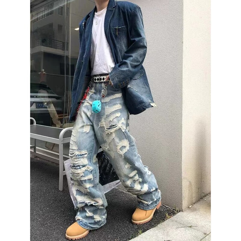 European station 2025 new spring and autumn Denim coat women's retro loose hole tassel diamond chain street suit tide European station 2025 new spring and autumn Denim coat women's retro loose hole tassel diamond chain street suit tide