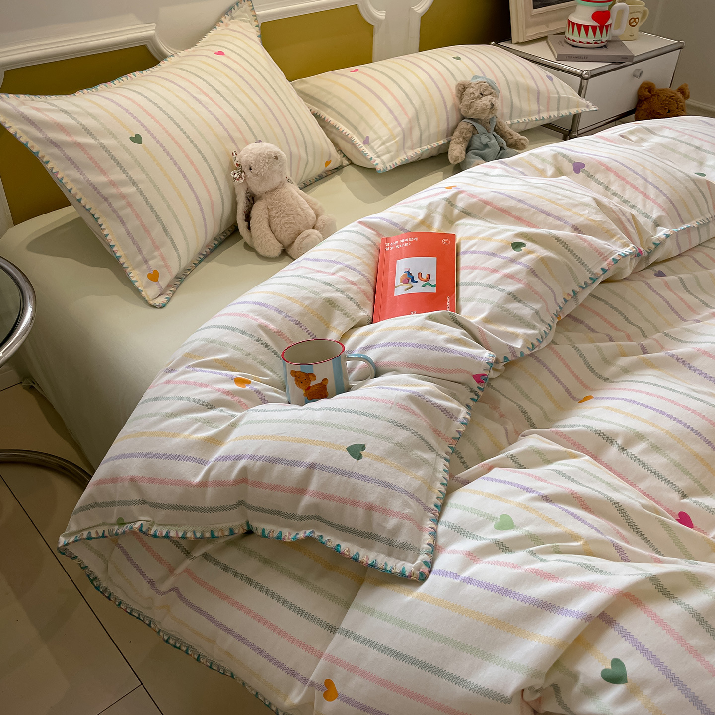 100% algodón clase A algodón madres y bebés borde de concha molido cuatro piezas de sábanas de algodón puro cama dormitorio cubierta de edredón