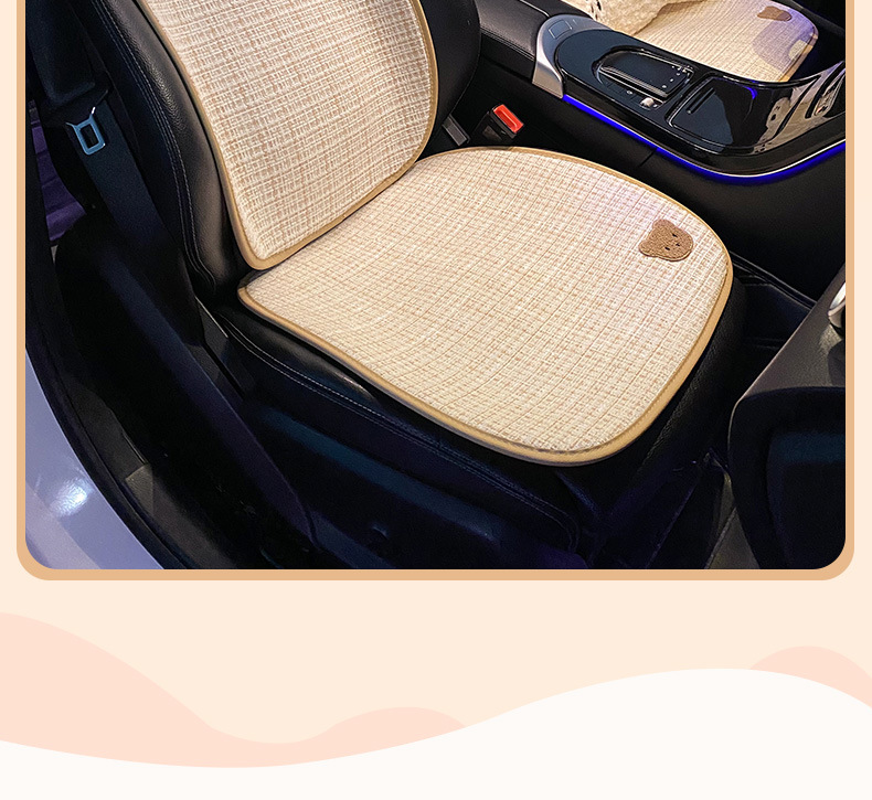 Car seat cushion universal four seasons linen car ventilated seat cushion summer cartoon cute seat cover anti-dirty and permeable women