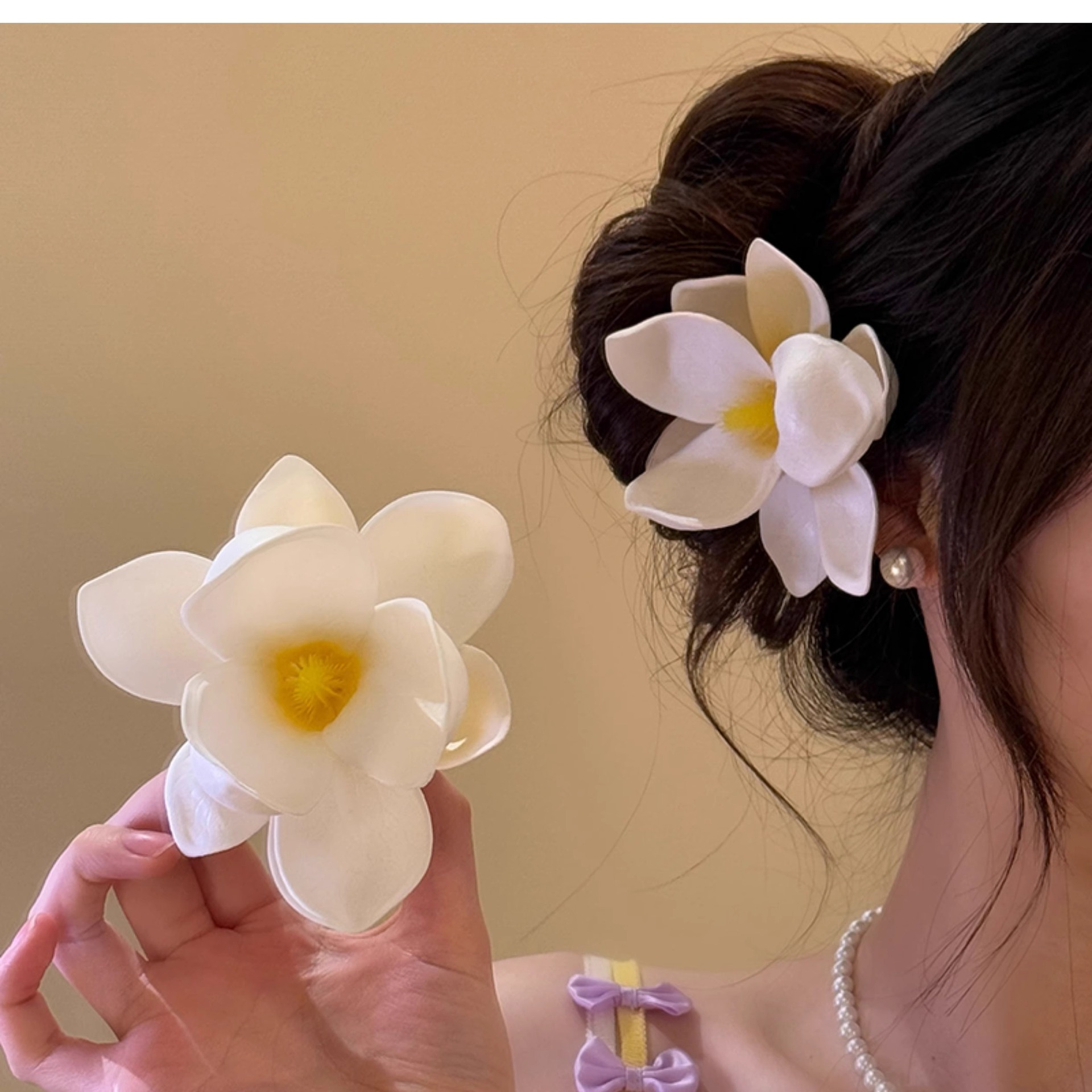 Frangipani tela flor horquilla moda femenina todo fósforo clip de boca de pato lateral diseño de nicho temperamento estilo vacaciones accesorios para el cabello