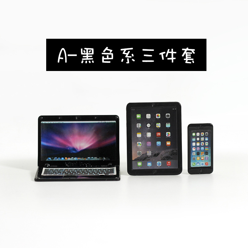 Accesorios de casa de muñecas miniatura portátil plegable simulación mini computadora tableta teléfono modelo de tres piezas N122