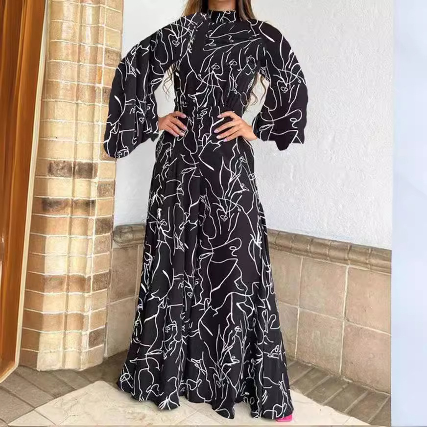 2022 verano europeo y americano ropa de mujer Amazon elegante cintura con cordones de manga larga Halter pantalones impresos mono