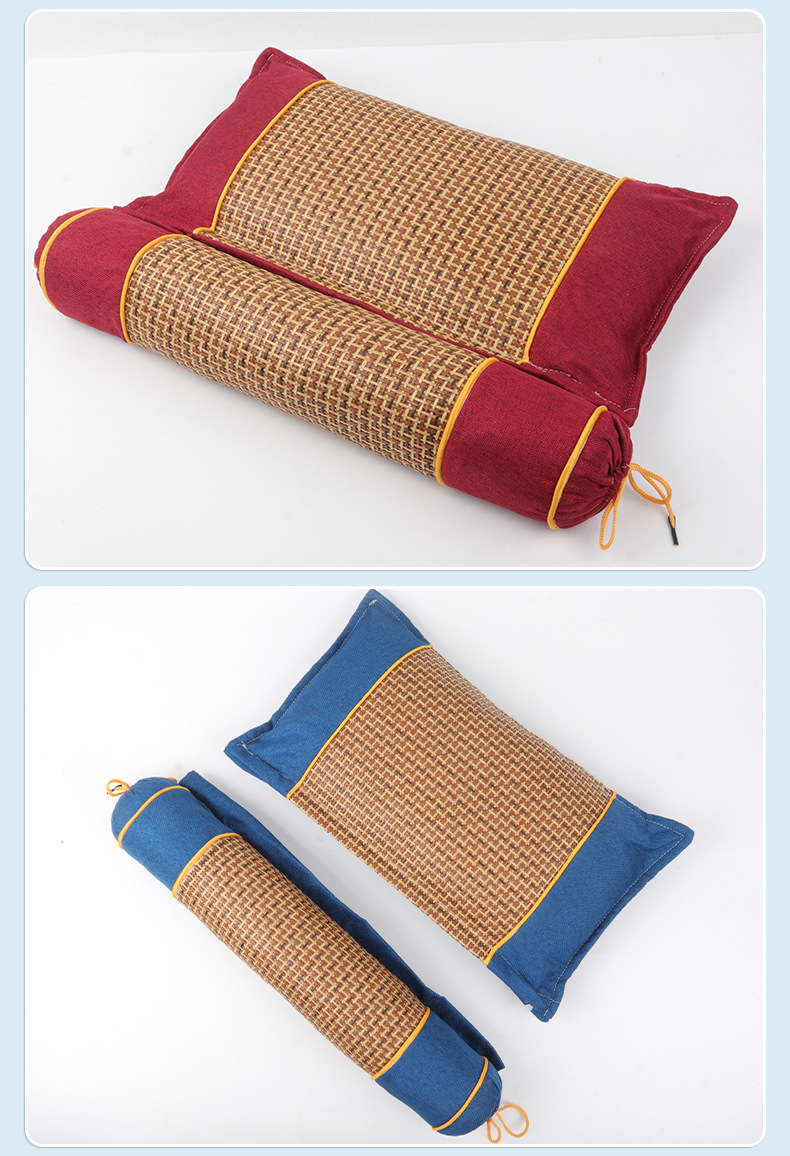 Mugwort Cooling Pillow Ai Cao Lian Ti Zhen Summer Sleep Pillow with Rattan Mat Cover for Neck Support details
