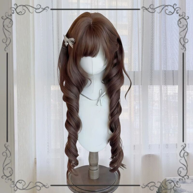 Wig Chocolate Layered Jellyfish Head Curly Hair Daily Trimming Roman Curls Lolita Princess Cut Full Headgear