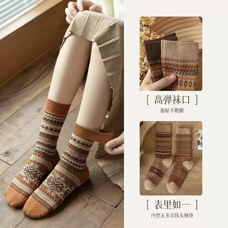 女性用ソックス、パイルソックス、万能ソックス、メイラードウェア、エスニック風ロングソックス、女性用ミッドカーフソックス、秋冬暖かい卸売|undefined