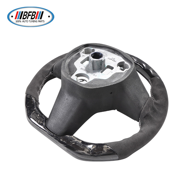 100% Real Carbon Fiber Forged Black Steering Wheel with Brown Stitching - For Tesla Model Y