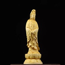 黄杨木雕念珠观音菩萨摆件中式家居客厅实木手工艺品招财平安佛像