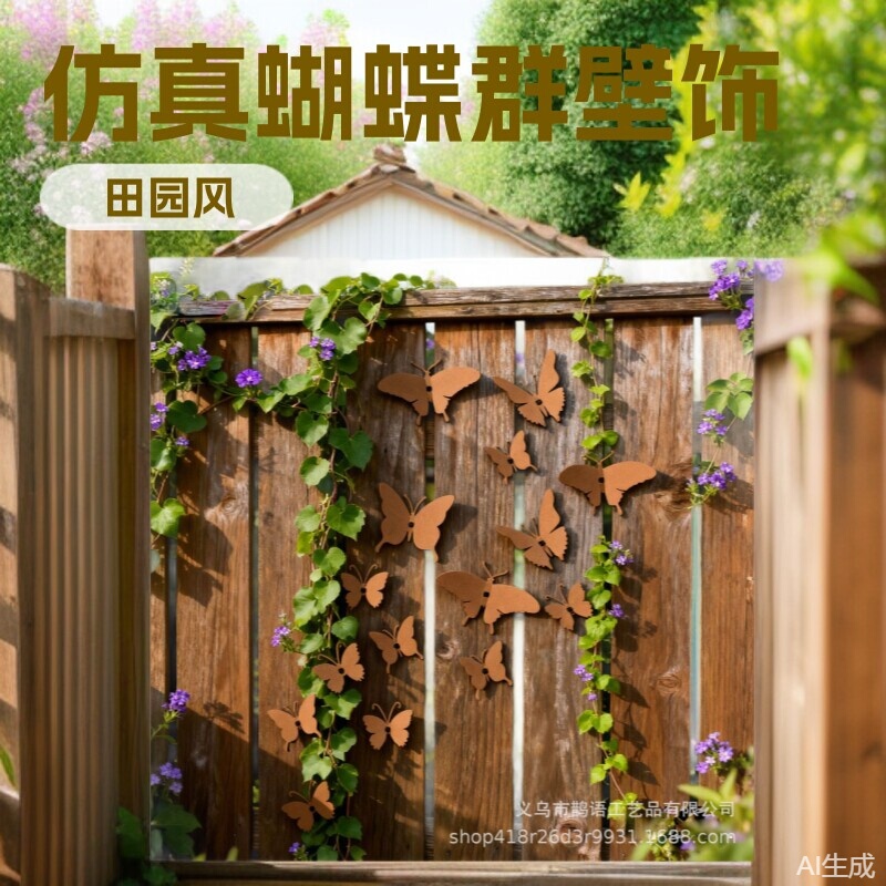 Cross-Border Spring Wrought Iron Artificial Climbing Vine Butterfly Wall Decoration Garden Courtyard Fence Indoor and Outdoor Decorative Wall Props