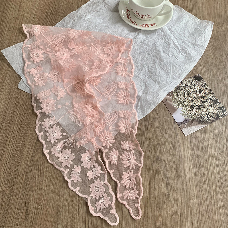 Bufanda triangular, pañuelo en la cabeza, niña de verano, nuevo estilo, protector para el cuello, bufanda pequeña, correa para el cabello dulce, cinta para el cabello, bufanda de seda de encaje, cintura