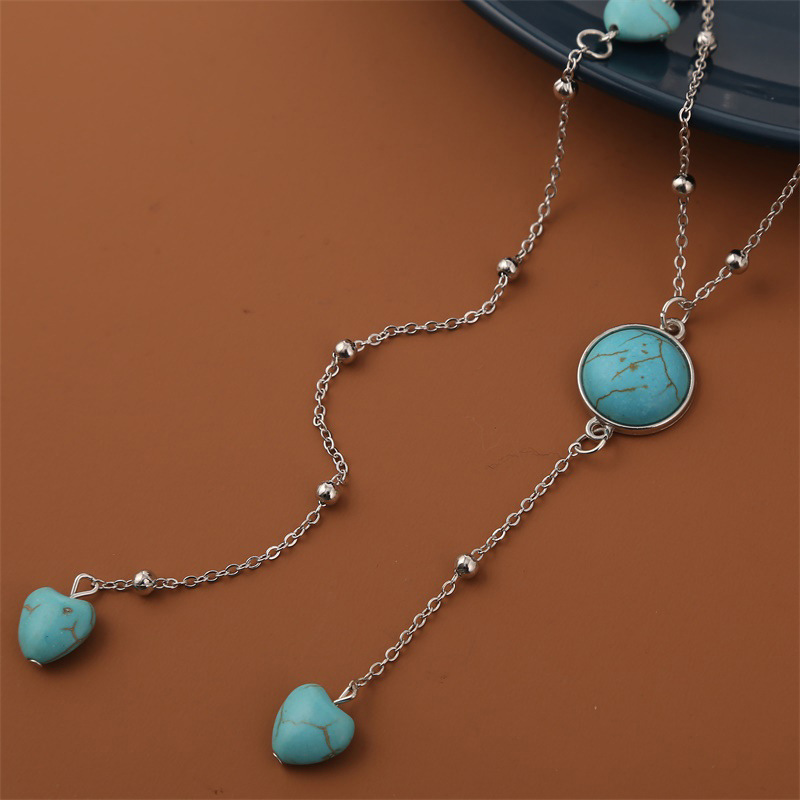 Retro Heart-shape Turquoise Long Necklace Wholesale display picture 8