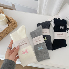Embroidered butterfly knot children's socks for 2025 spring and summer, thin leg socks, stylish and versatile, boneless stack socks, Korean style socks