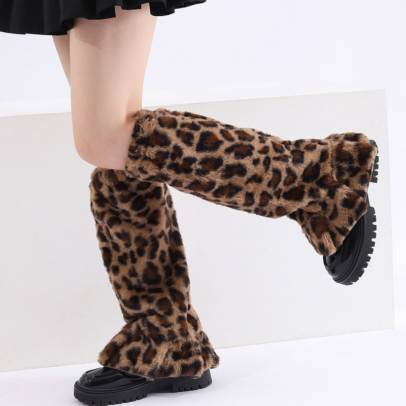 Cross-border autumn and winter leopard print socks slimming calf socks neon warm leg socks warm leg sets jk pile socks