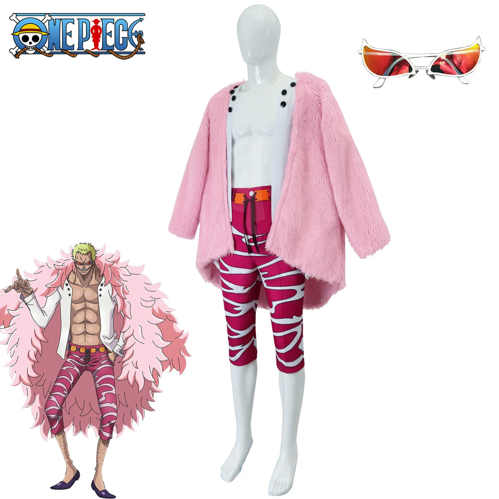 Косплей-костюм (One Piece) Доффламинго — полный набор / одежда+очки, размеры XS–XXXL