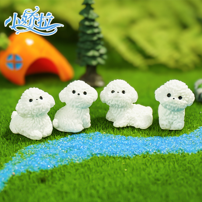 Nuevo lindo bichon blanco micro paisaje en maceta pequeños adornos decoración de la consola central del coche accesorios de bricolaje