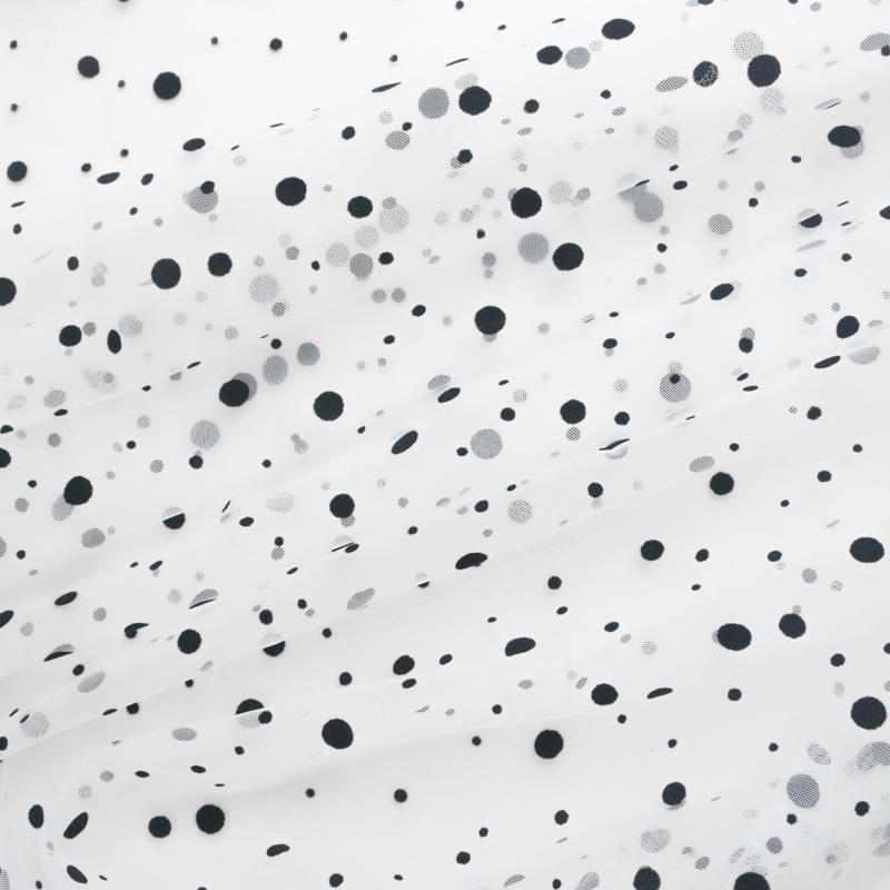 厂家现货 大中小不规则波点植绒网布摩登舞连衣裙礼服装饰纱