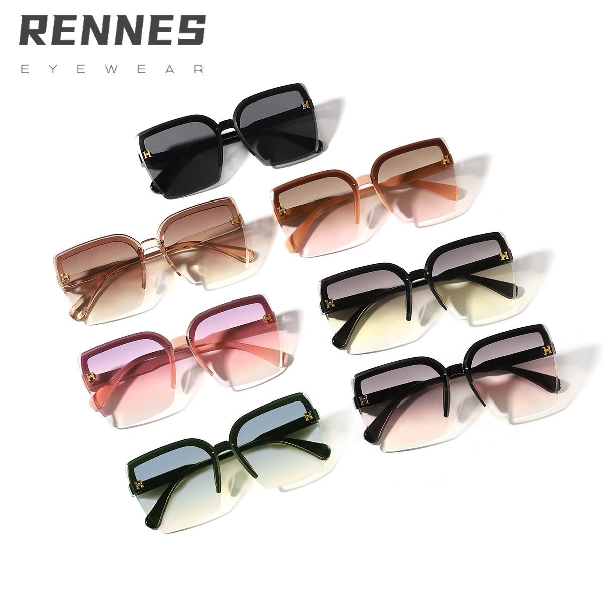 Nuevas mujeres de estilo coreano de gran marco cuadrado letra H moda de la calle gafas de sol al aire libre a prueba de UV gafas de sol