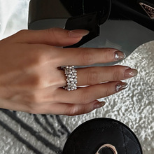 法式轻奢优雅珍珠满天星戒指铜镀真金可调节开口戒高级感手饰品