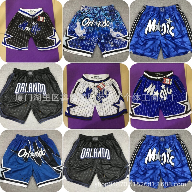 Magic Team Magic Retro Full Embroidered Zipper Pocket Pants Basketball Dense Embroidered Shorts Casual Street Trendy in stock