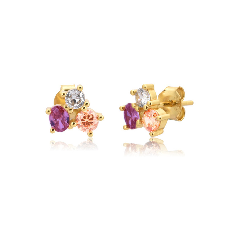 Européenne Et Américaine Sterling Argent Aiguille Simple Mode Tous-match Style Créatif Ins Stud Boucles D'oreilles De Femmes Micro-incrusté Ronde Coloré Cristaux Boucles D'oreilles Boucles D'oreilles display picture 2