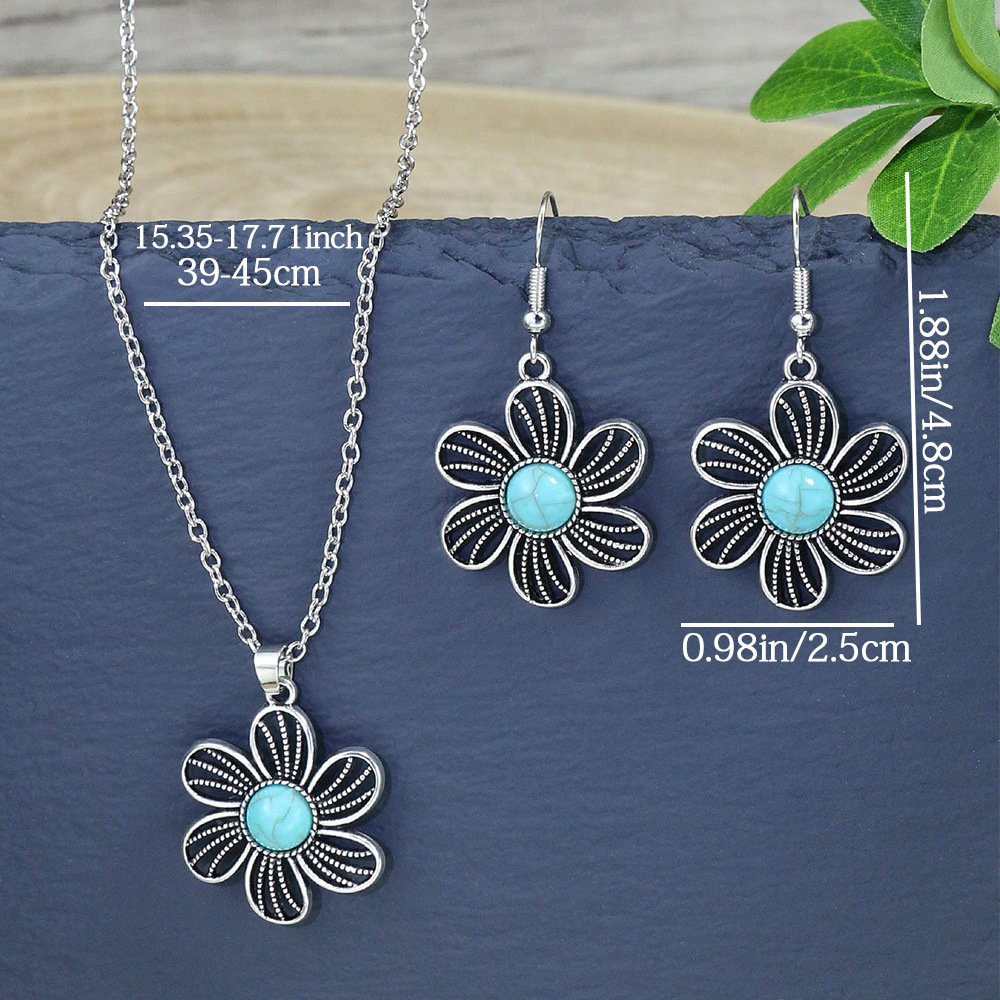 Retro Flower Alloy Turquoise Wholesale Jewelry Set display picture 5