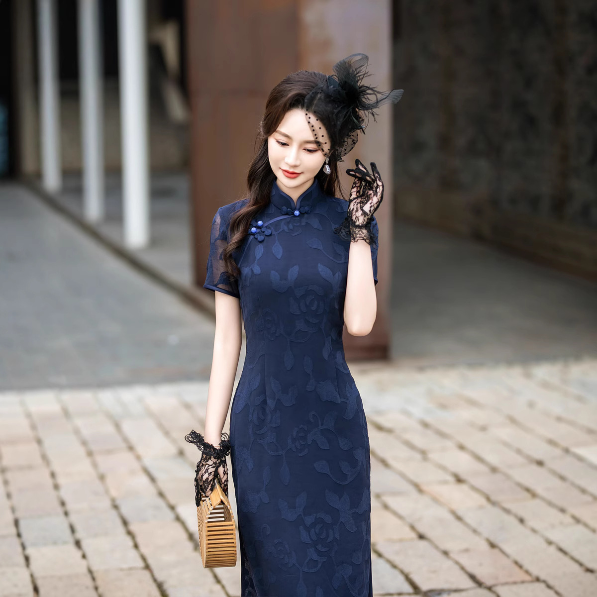 2025 spring new chiffon cheongsam short sleeve retro Republic of China style girl improved young blue