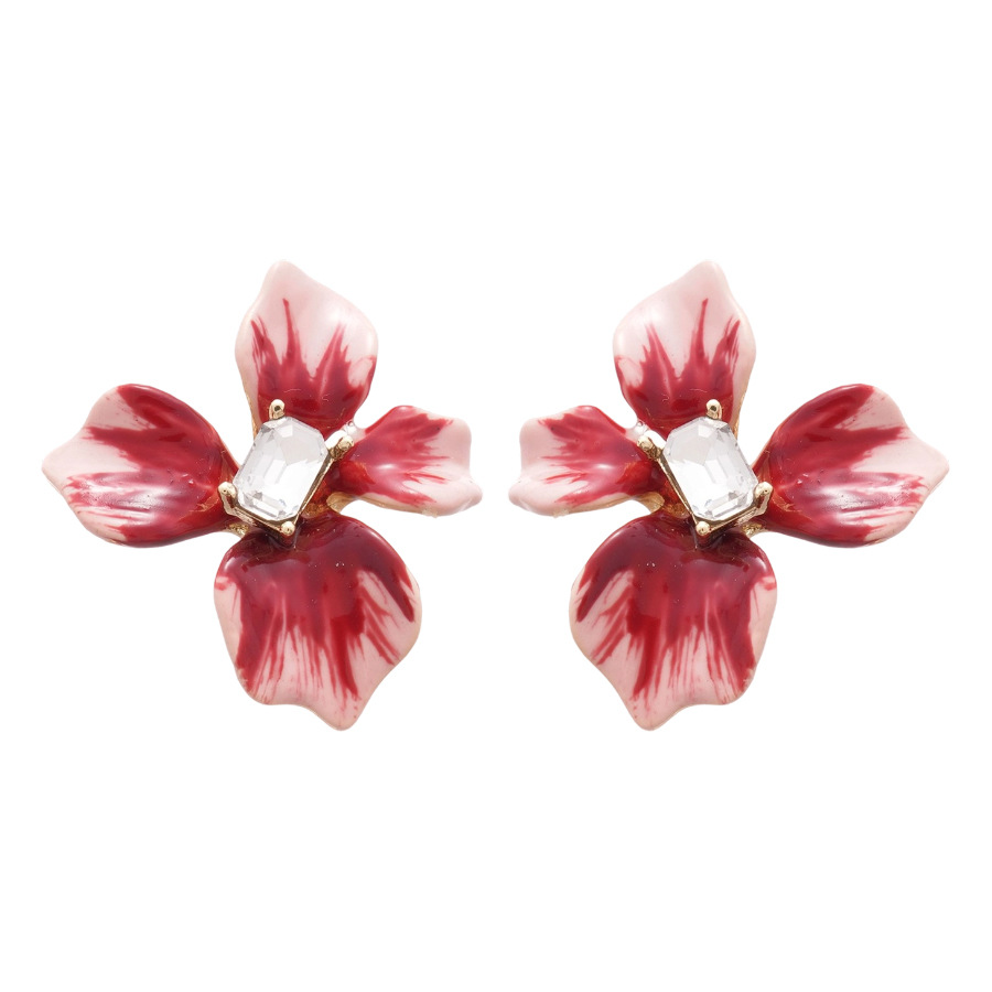 Pendientes de flor de aceite con goteo de diamantes con aguja de plata 2025 nuevos pendientes elegantes y de temperamento dulce Pendientes ligeros de lujo de alta gama mujeres