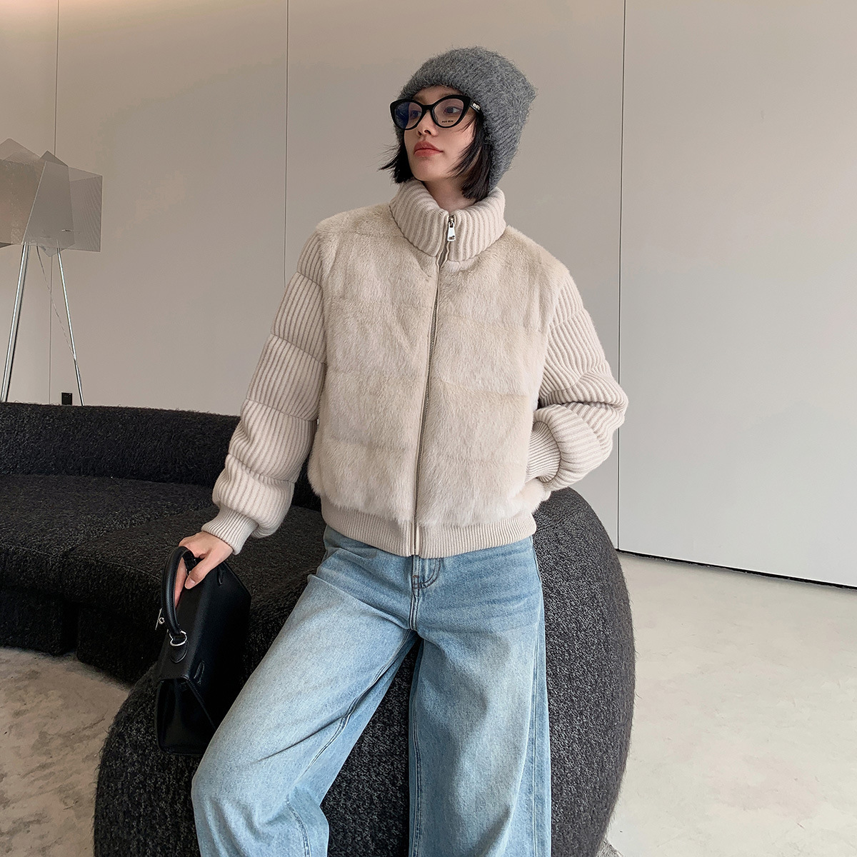 Winter knitted elite short down jacket