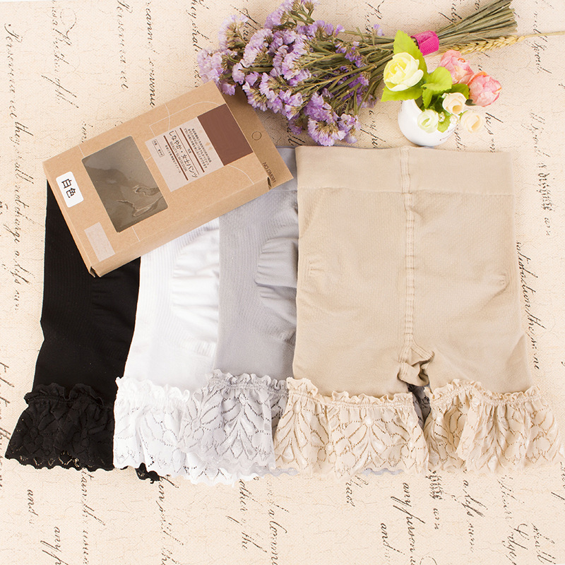 夏季蜜桃臀蕾絲花邊安全褲 女士高腰防走光收腹修身三分安全褲