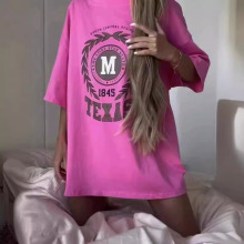夏季中长款个性街头风hiphop简约字母印花潮牌oversize百搭上衣女