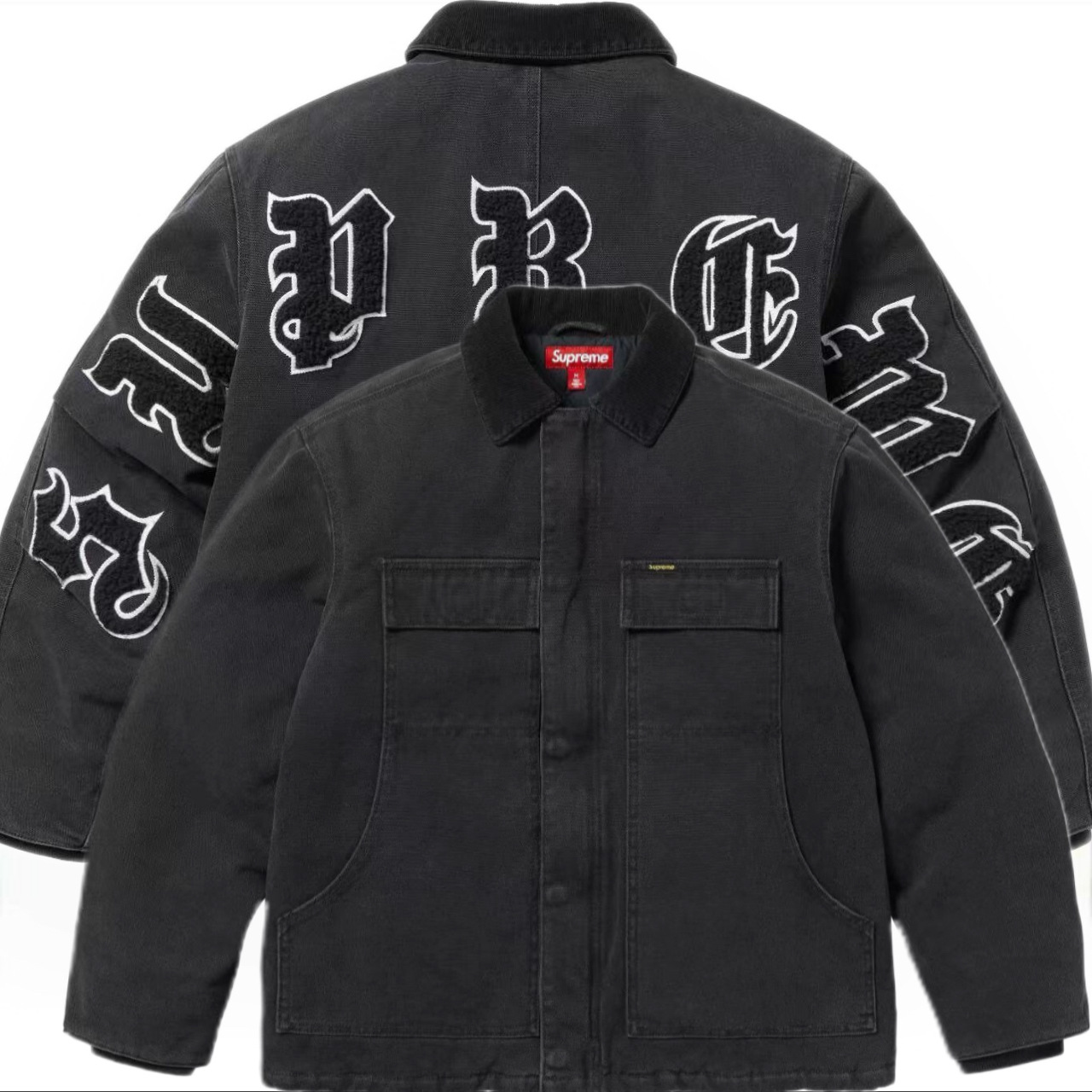 Supreme Old English Canvas Work Jacket Black