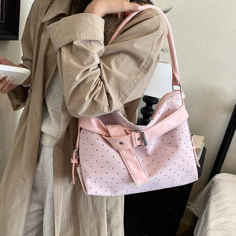 Túi tote nữ họa tiết chấm bi cỡ lớn, túi đeo vai và đeo chéo dung lượng lớn — màu cà phê, màu hồng, màu nâu, đen chi tiết 22