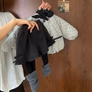 女童外套加厚2026秋冬新款加绒儿童宝宝冬季碎花棉服假两件打底裤