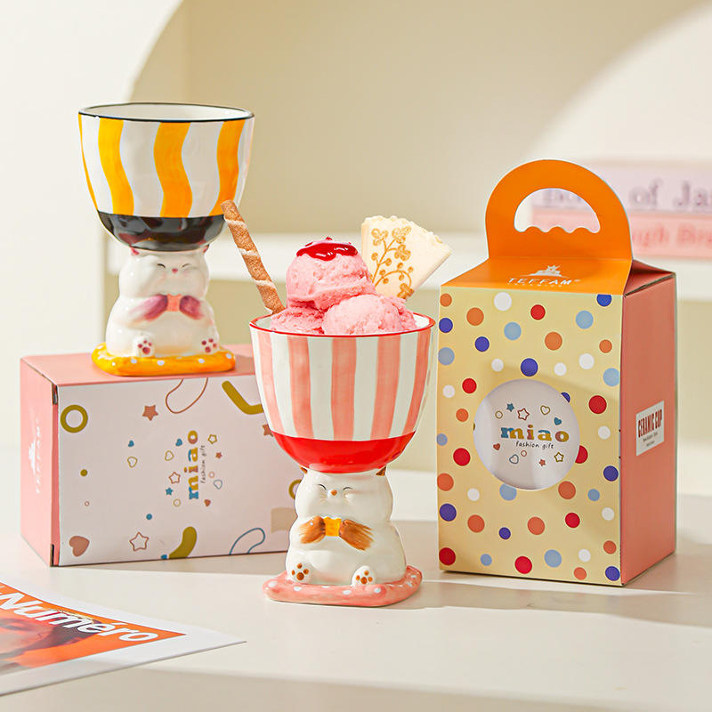 Dibujos animados lindo regalo de cumpleaños pintado a mano taza de helado taza de postre creativo taza de pastel taza de cerámica mesa de aromaterapia