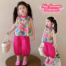 女童夏季无袖背心套装2025新款儿童韩系宝宝洋气束脚裤夏装两件套