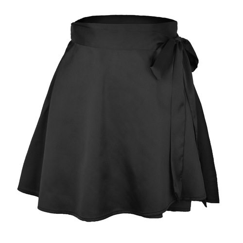 Summer Solid Color High-Waisted Fashion One-Piece Belted Short Skirt Chiffon Satin Wrap Dress