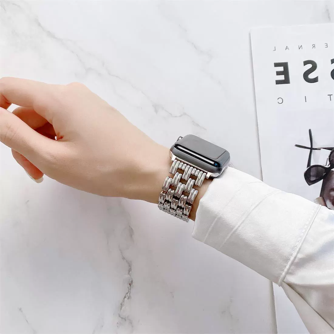Подходит для браслета Apple iWatch SE с двойной цепочкой счастья и пятью бусинами, металлического ремешка S10, ремешка iwatch