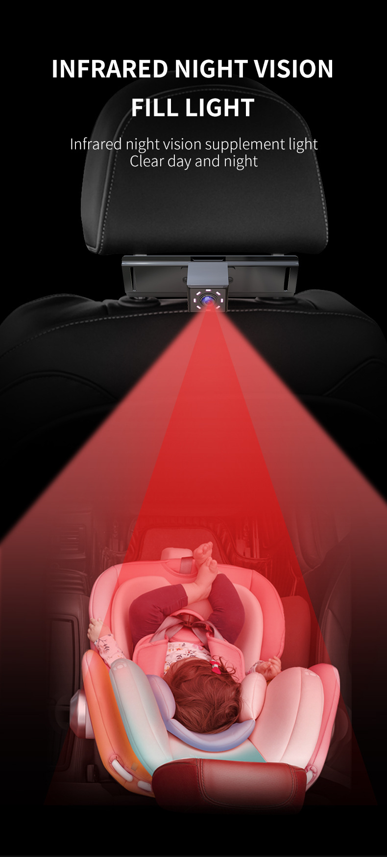 Car-Mounted Baby Monitor 4.3inch Monitor + 8-Light Infrared Night Vision Camera Rear-View Monitoring Image