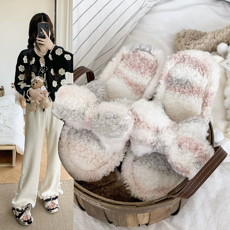 Женские тапочки с милым бантом в корейском стиле, осень-зима 2025, для дома и улицы, нескользящие, удобные, из хлопчатобумажной ткани.