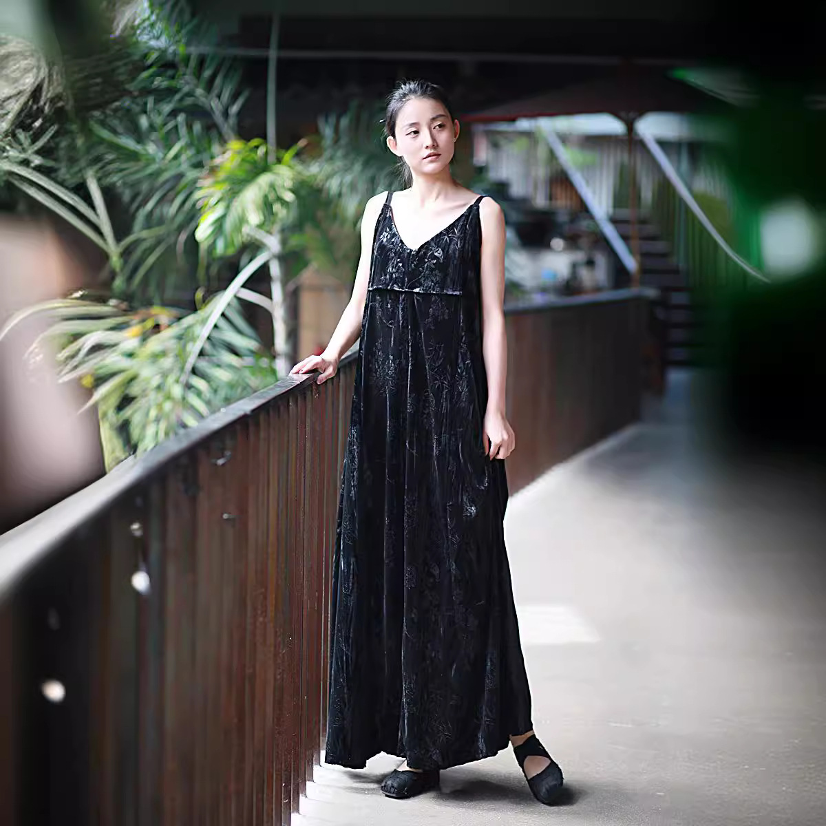 Velvet long slip dress