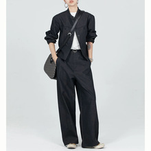 春秋新款复古休闲设计感简约时尚上衣外套夹克女显瘦弯刀裤套装