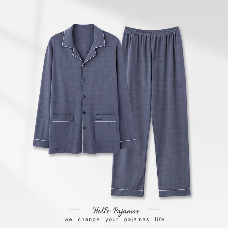Pijamas de algodón para hombres primavera y otoño, manga larga, ropa para el hogar, cardigan adolescente suelto