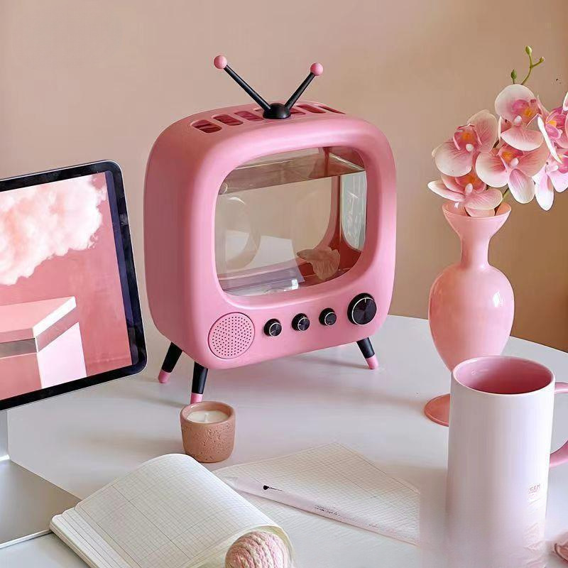 デスクトップ小型水槽レトロ子猫テレビ水槽マイクロ風景生態学的なベタリボンリビングルーム造園水|undefined