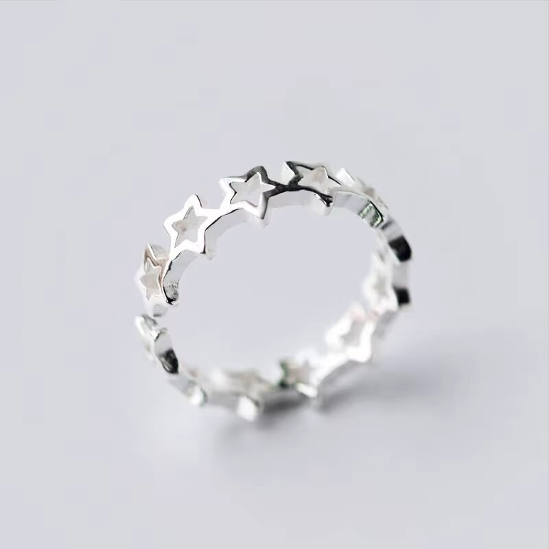 S925 Sterling Silver Open Ring Simple Star Hollow Plain Silver Ring Women's Five-Pointed Star Korean Style Sterling Silver Jewelry Wholesale S925 Sterling Silver Open Ring Simple Star Hollow Plain Silver Ring Women's Five-Pointed Star Korean Style Sterling Silver Jewelry Wholesale
