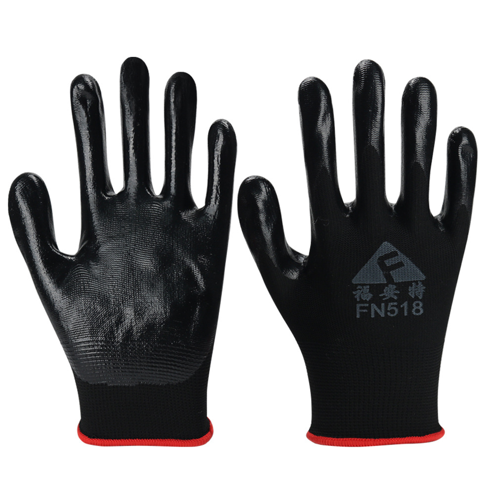 Guantes de nitrilo de 13 agujas con látex grueso resistente al desgaste para el sitio de construcción confortable transpiración guante de protección laboral azul blanco